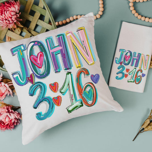 CapableByDesign For God so loved the world bible verse throw pillow and towel set