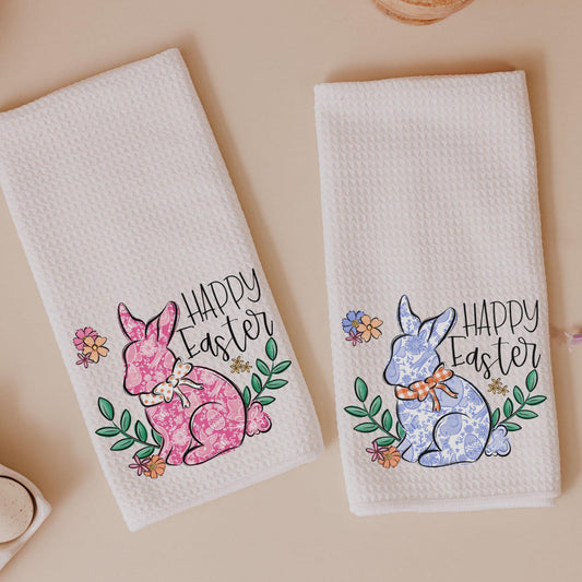 CapableByDesign Happy Easter pink and blue bunny towels