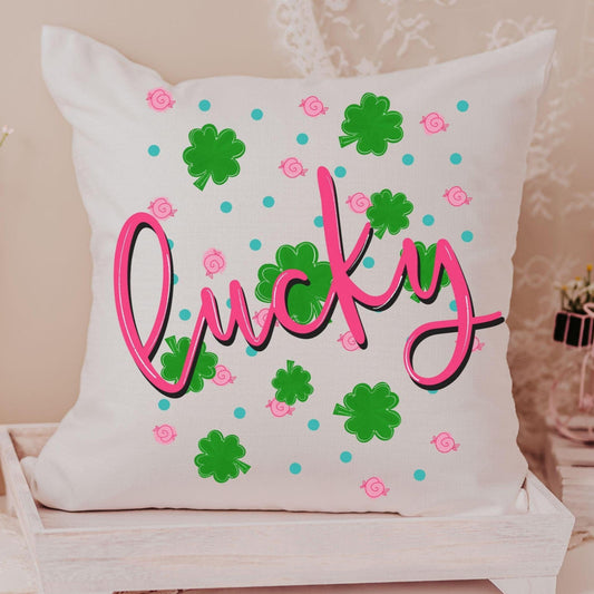 CapableByDesign Pink and Green Lucky shamrock throw pillow