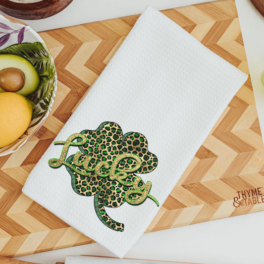 CapableByDesign leopard print shamrock kitchen towels