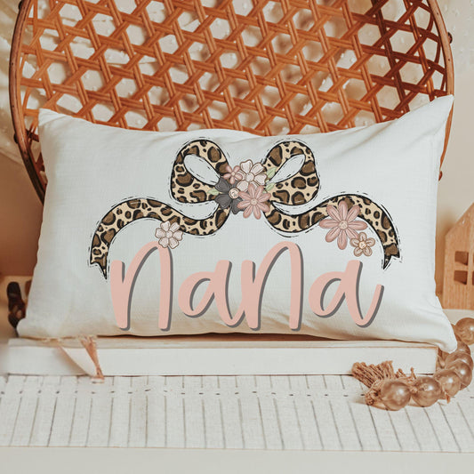 CapableByDesign personalized nana leopard bow throw pillow