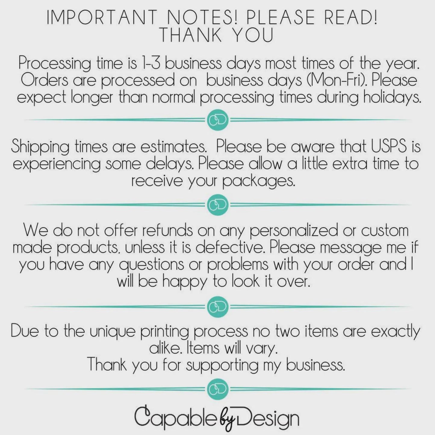 Capable by Design Important notes