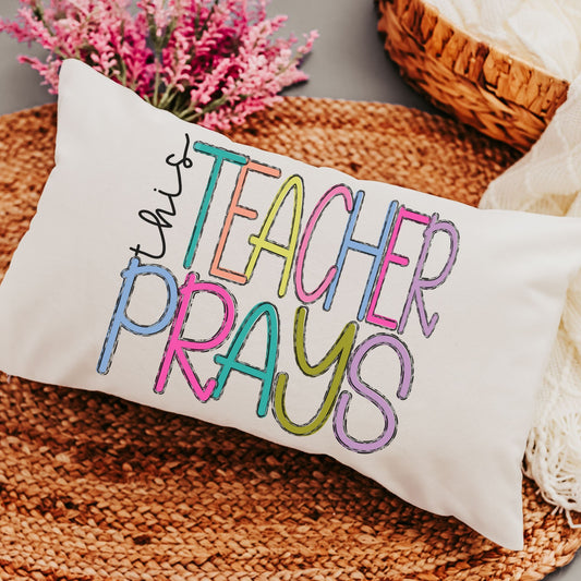 This teacher prays lumbar throw pillow