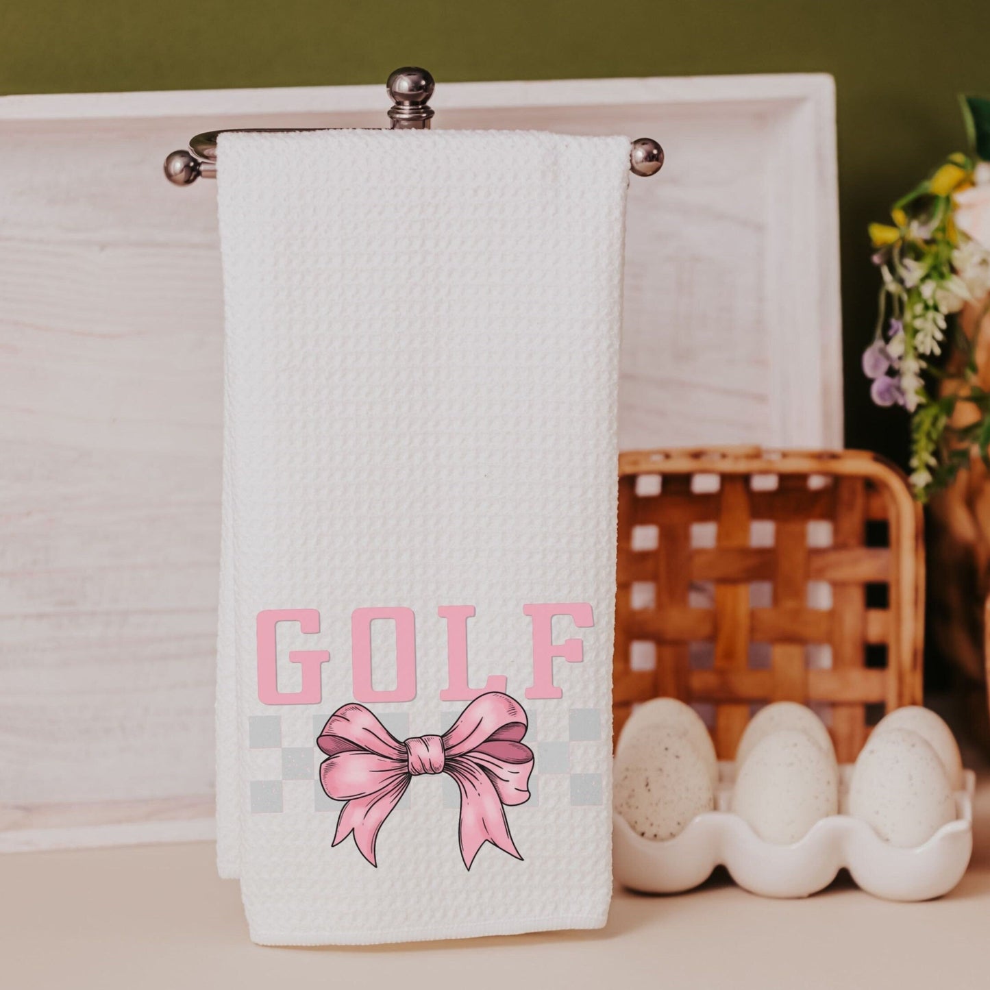 Pink Bow Lady Golfer Towel