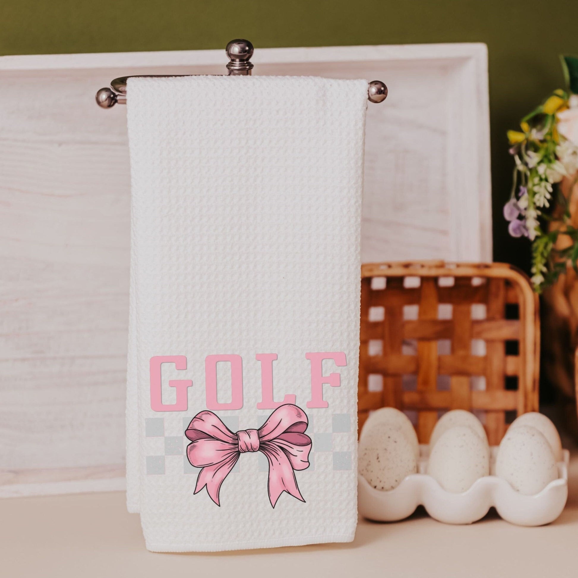 Pink Bow Lady Golfer Towel