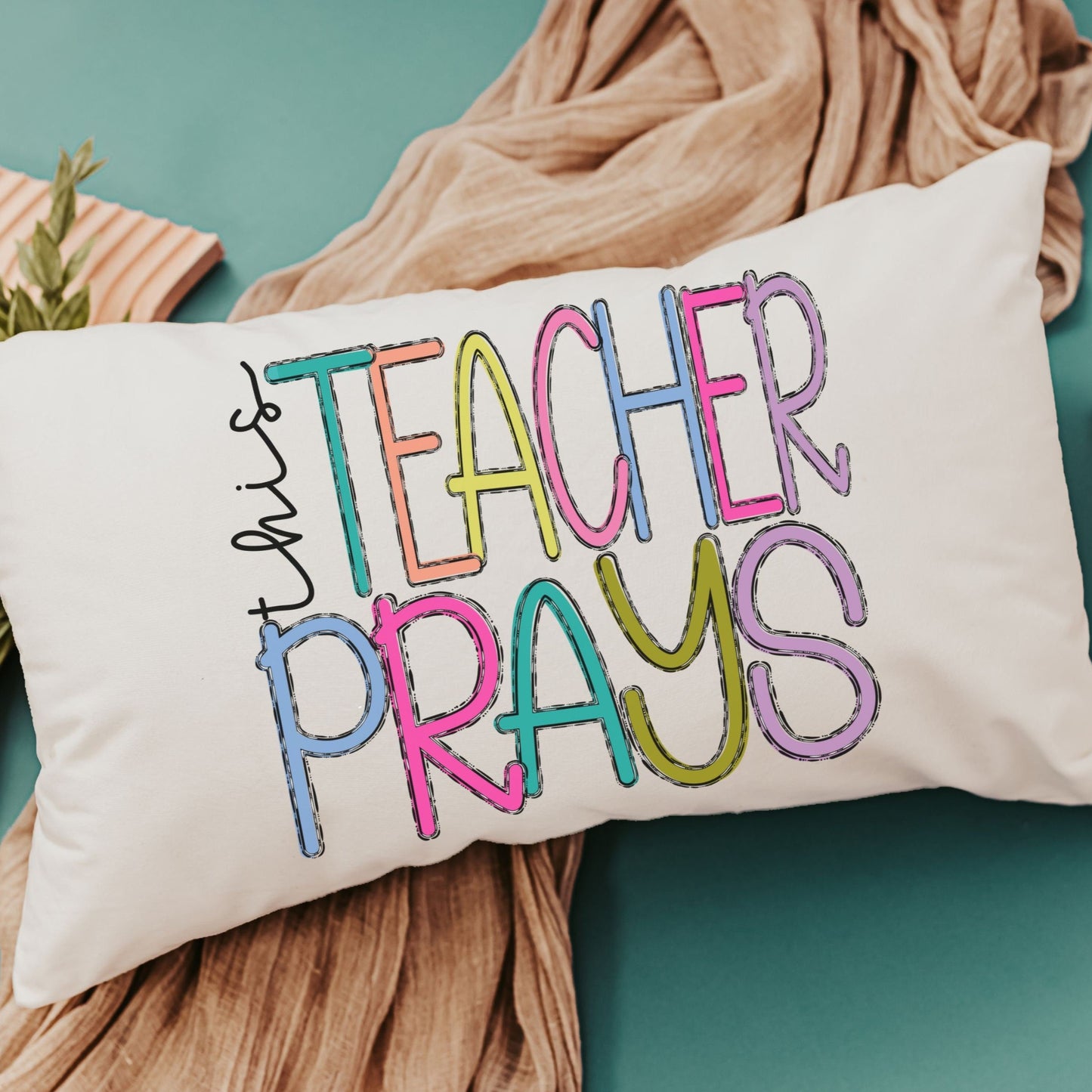 This teacher prays lumbar throw pillow