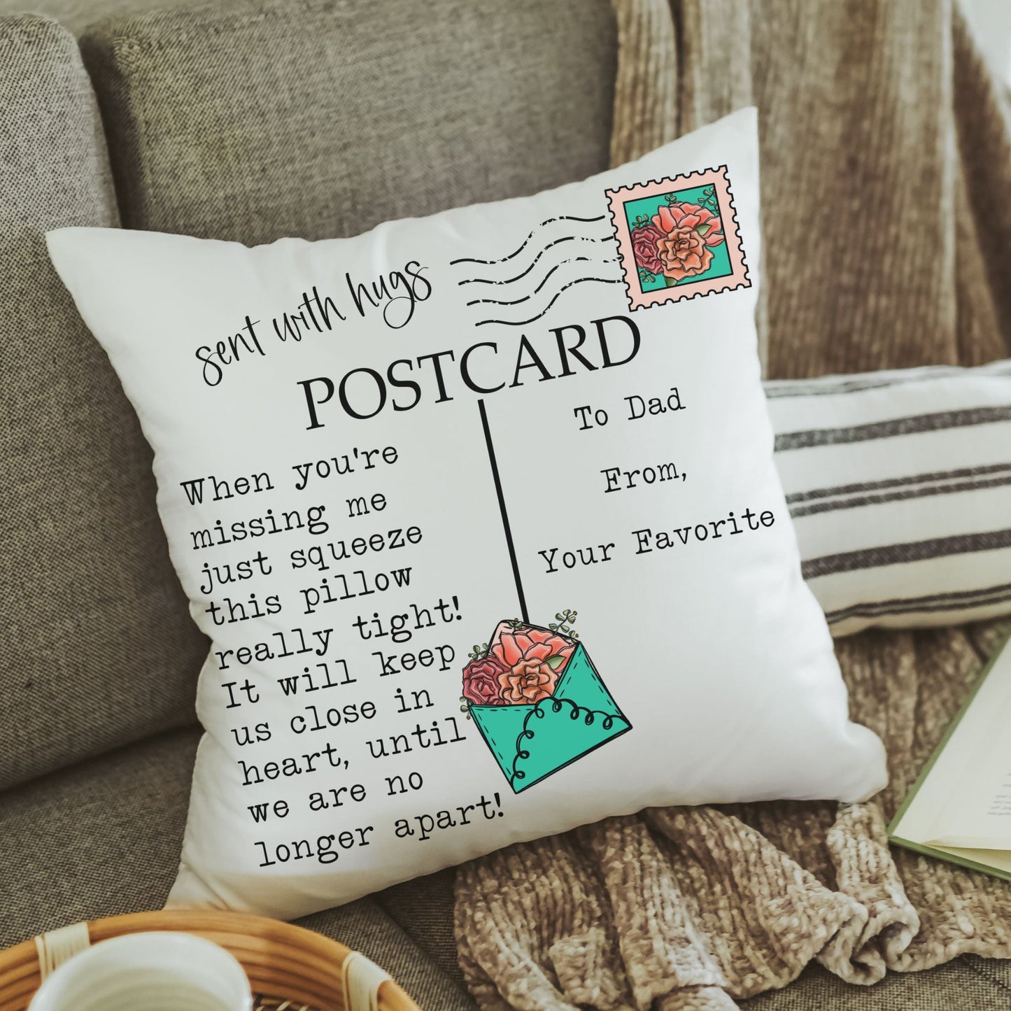 Personalized Missing You Postcard Throw Pillow