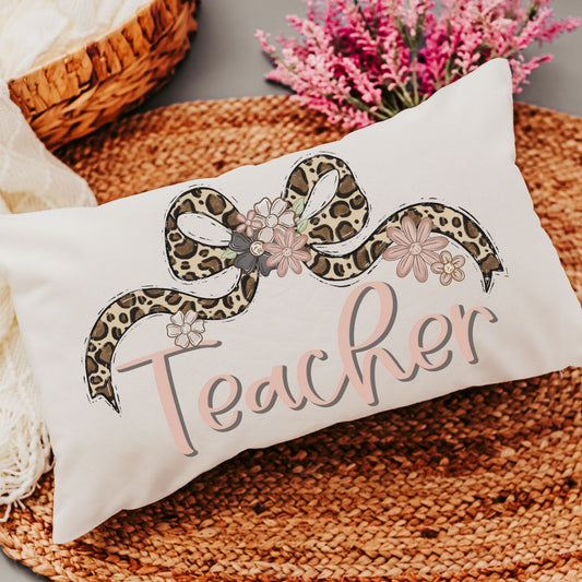 CapableByDesign Teacher leopard coquette bow lumbar pillow 3