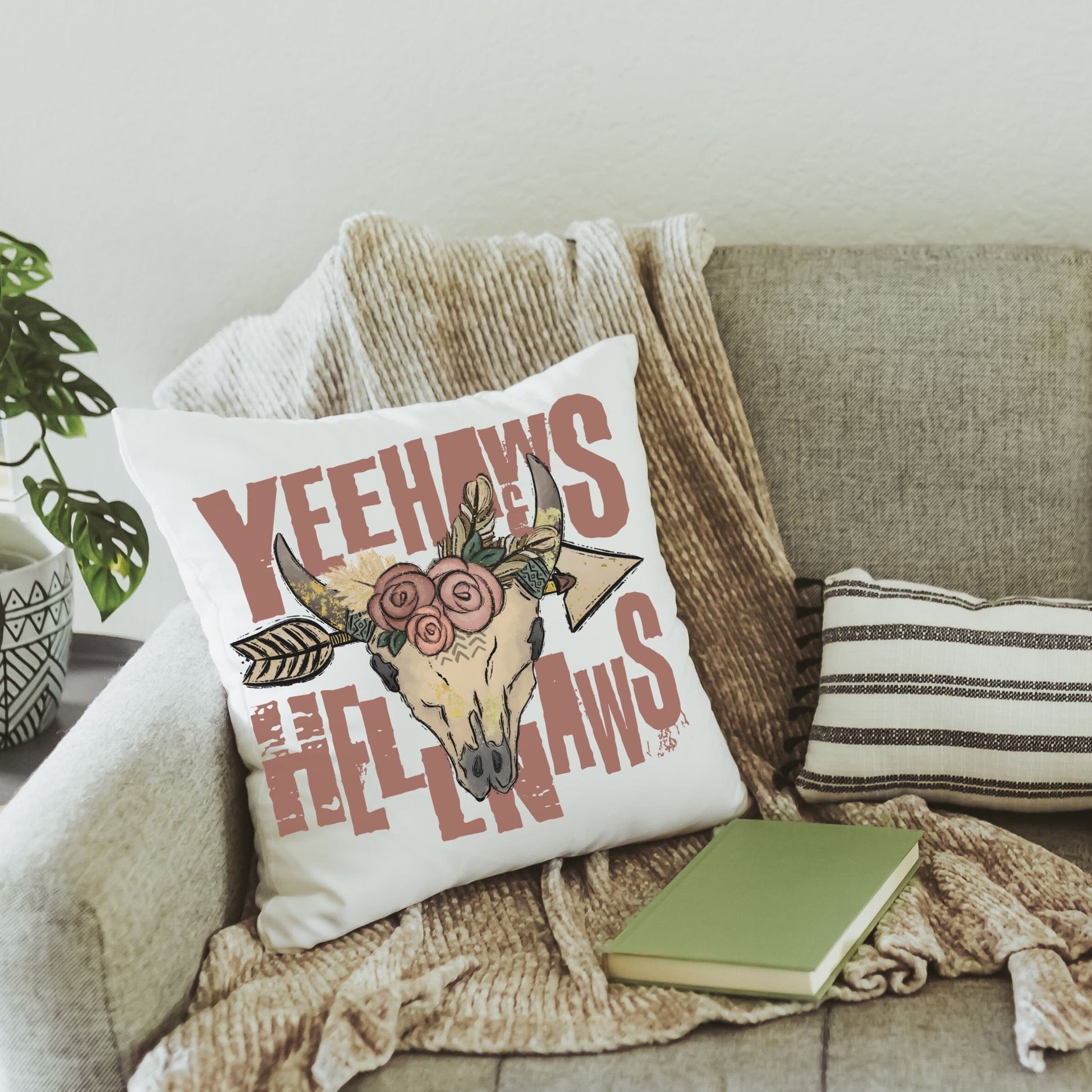 Yeehaws and Hellnaws BOHO Throw Pillow