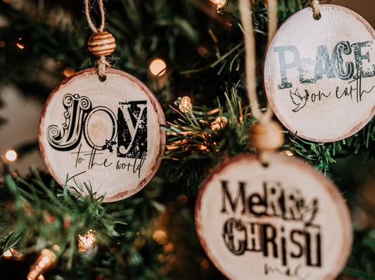 Peace on earth, joy to the world, Merry Christmas, Christmas ornaments