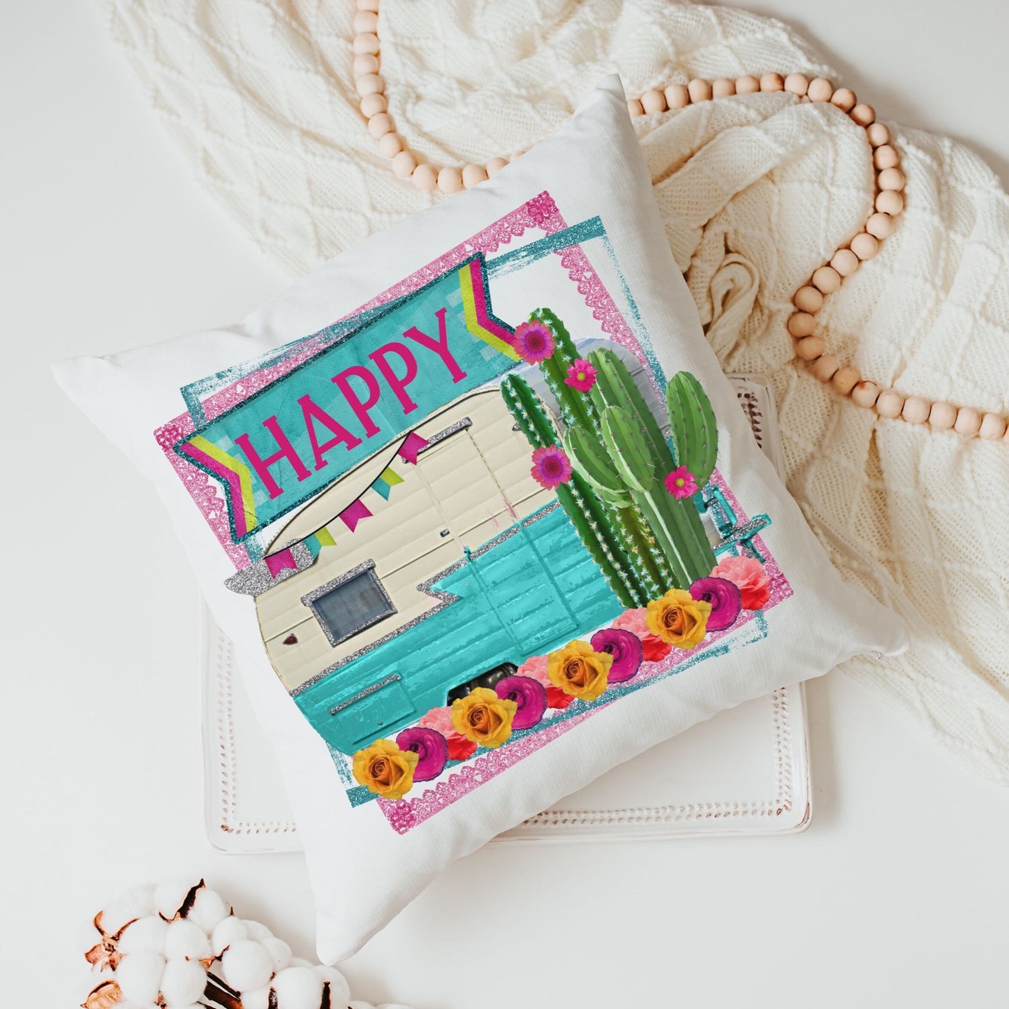 Happy Camper Throw Pillow