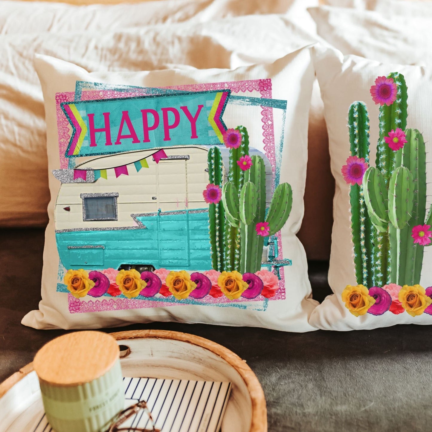 Happy Camper Throw Pillow