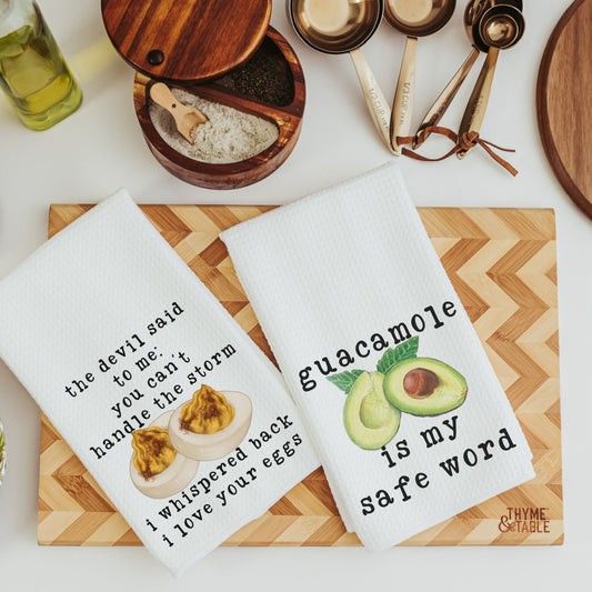deviled eggs and guacamole funny towels