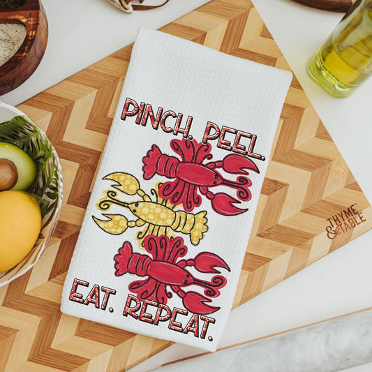 Pinch Peel Eat Repeat Crawfish Kitchen Towel 