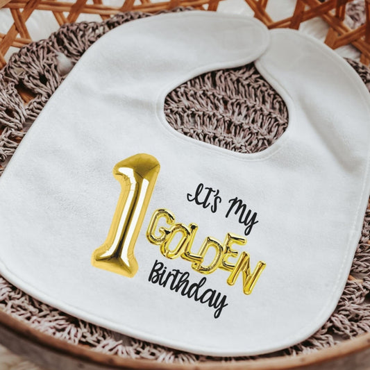 Golden 1st Birthday Baby Bib