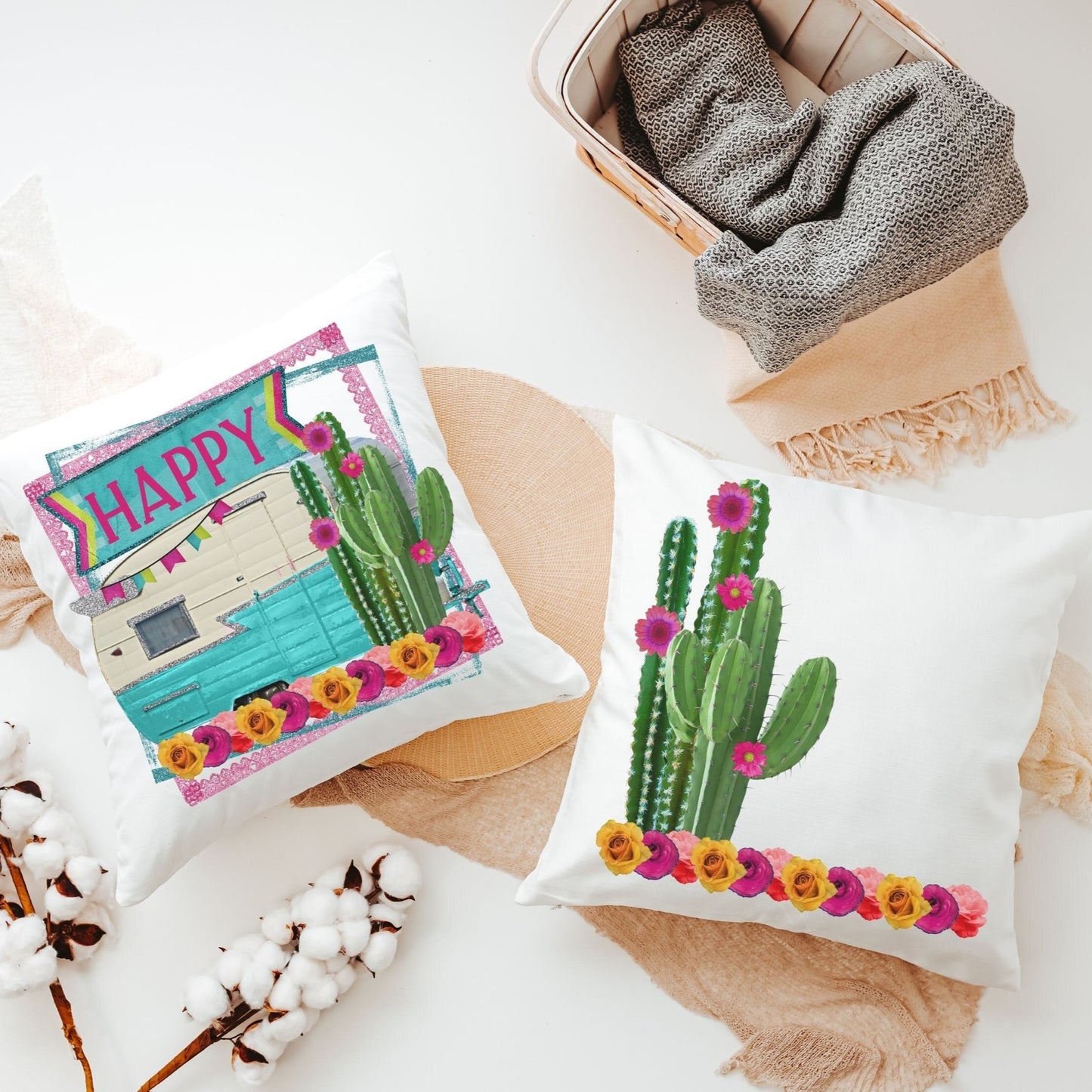 Happy Camper Throw Pillow