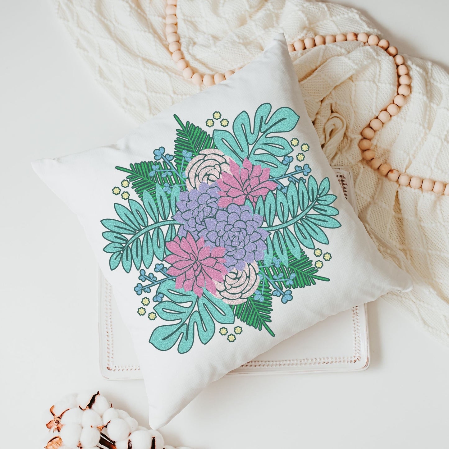 Succulent Pillow and Towel Gift Set