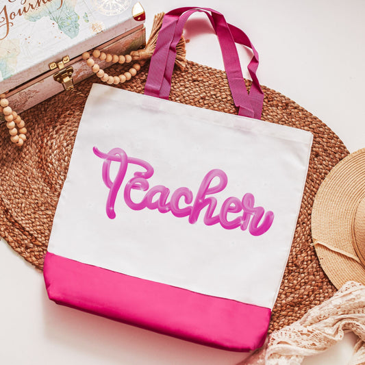 Pink teacher tote bag with handles