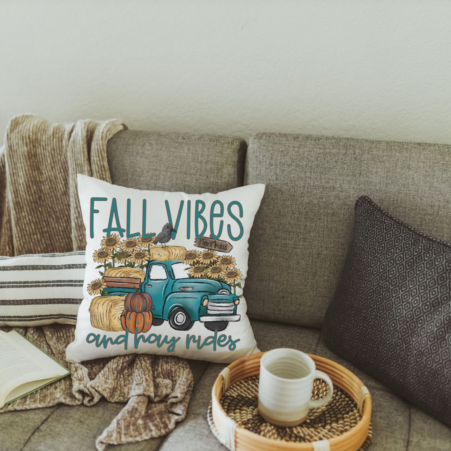 Fall Vibes & Hayrides Throw Pillow