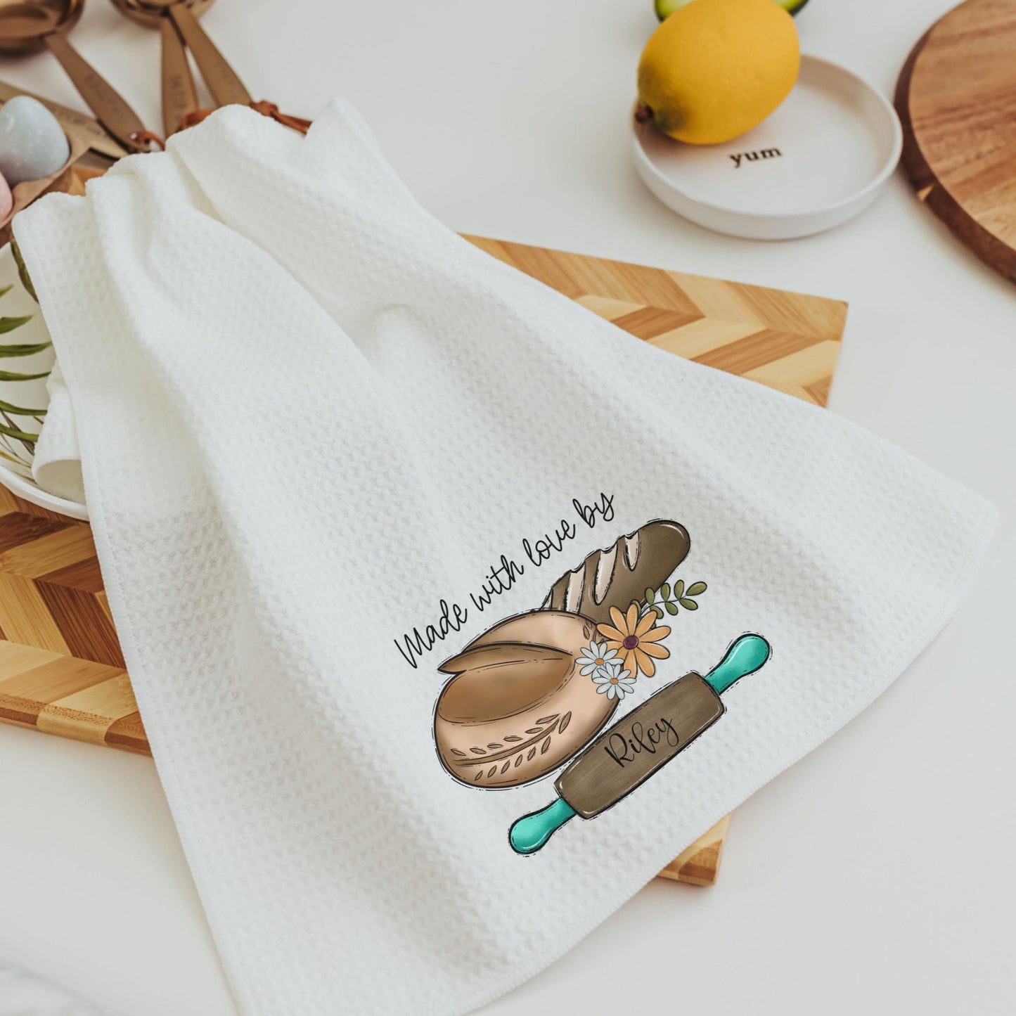 Personalized made with love sourdough baking kitchen towel