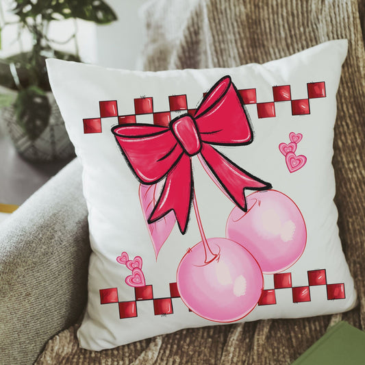 Cherry Bow Throw Pillow