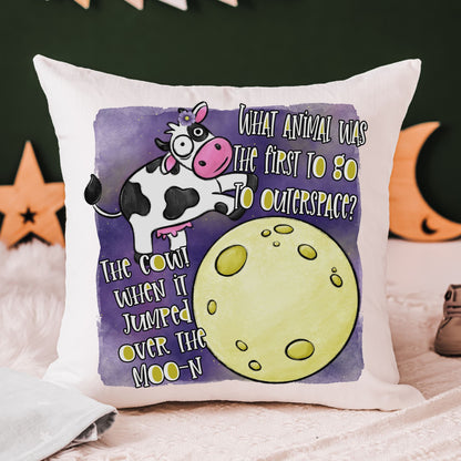 Funny Cow Over Moon Throw Pillow