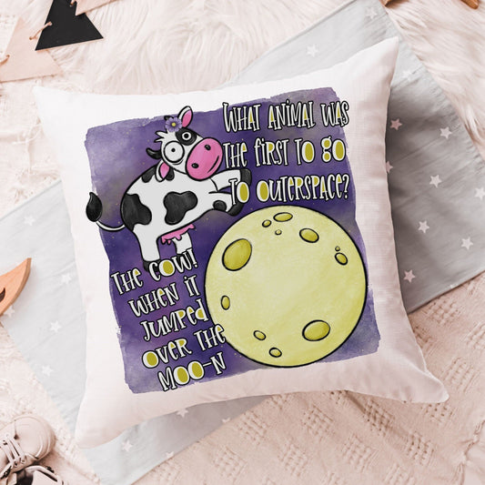 Funny Cow Over Moon Throw Pillow