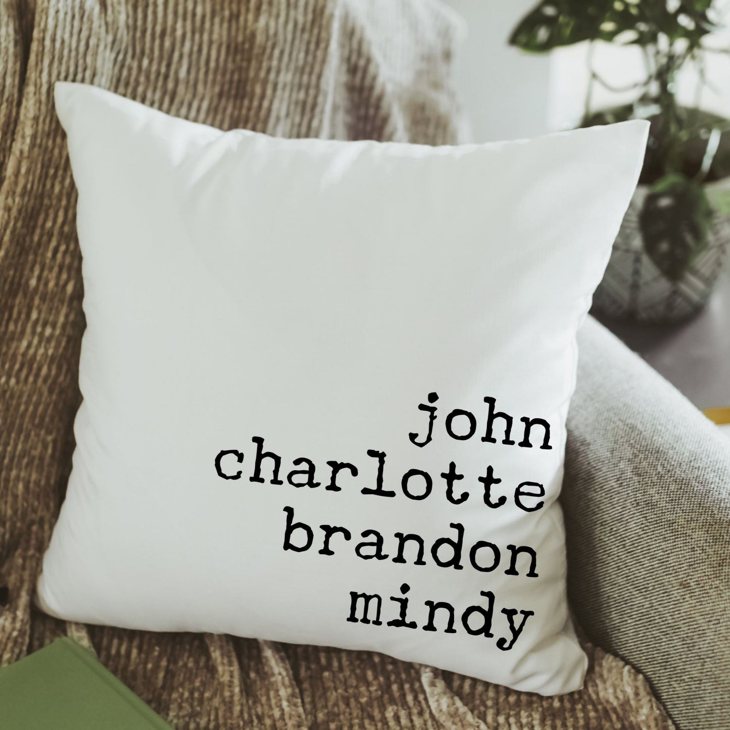 personalized family names throw pillow styled