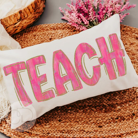 Pink Teach Lumbar Throw Pillow