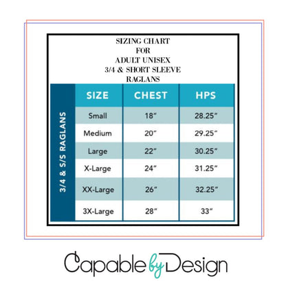 Sizing chart for adult shirts