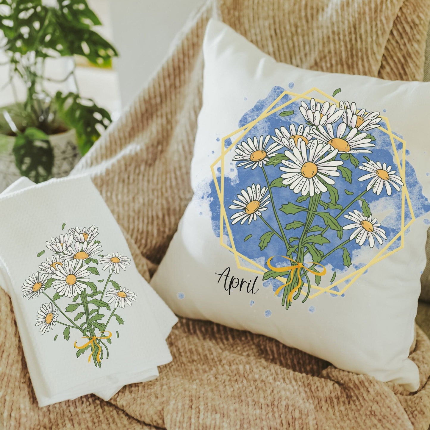 Custom April Birth Flower Throw Pillow