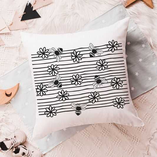 Black and White Bee Throw Pillow