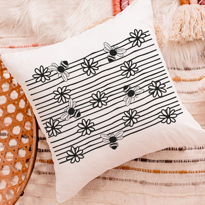 Black and White Bee Throw Pillow 3