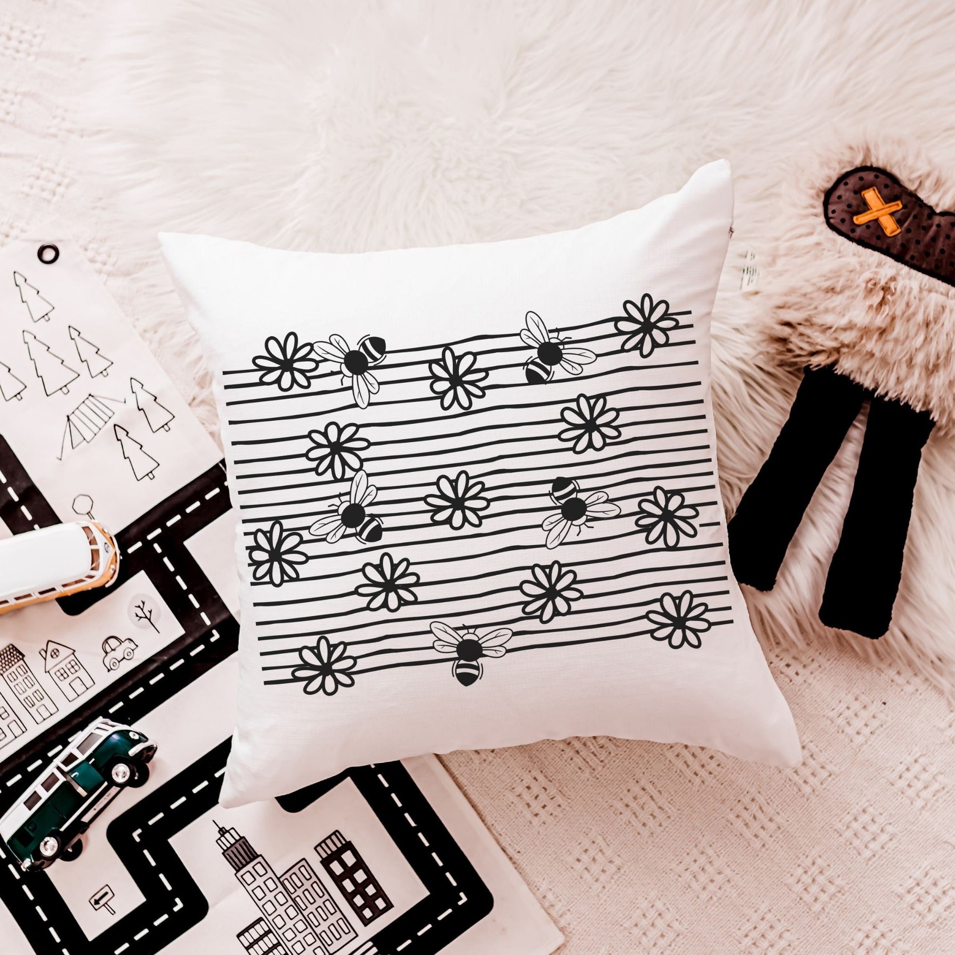 Black and White Bee Throw Pillow 4