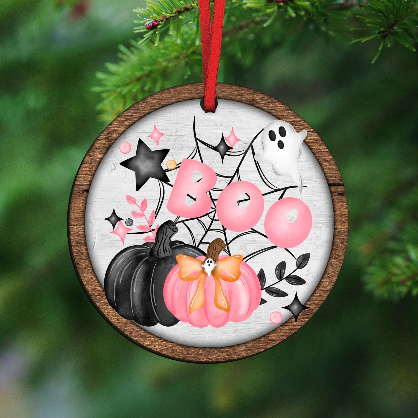 Pink and Black Boo Halloween ornament