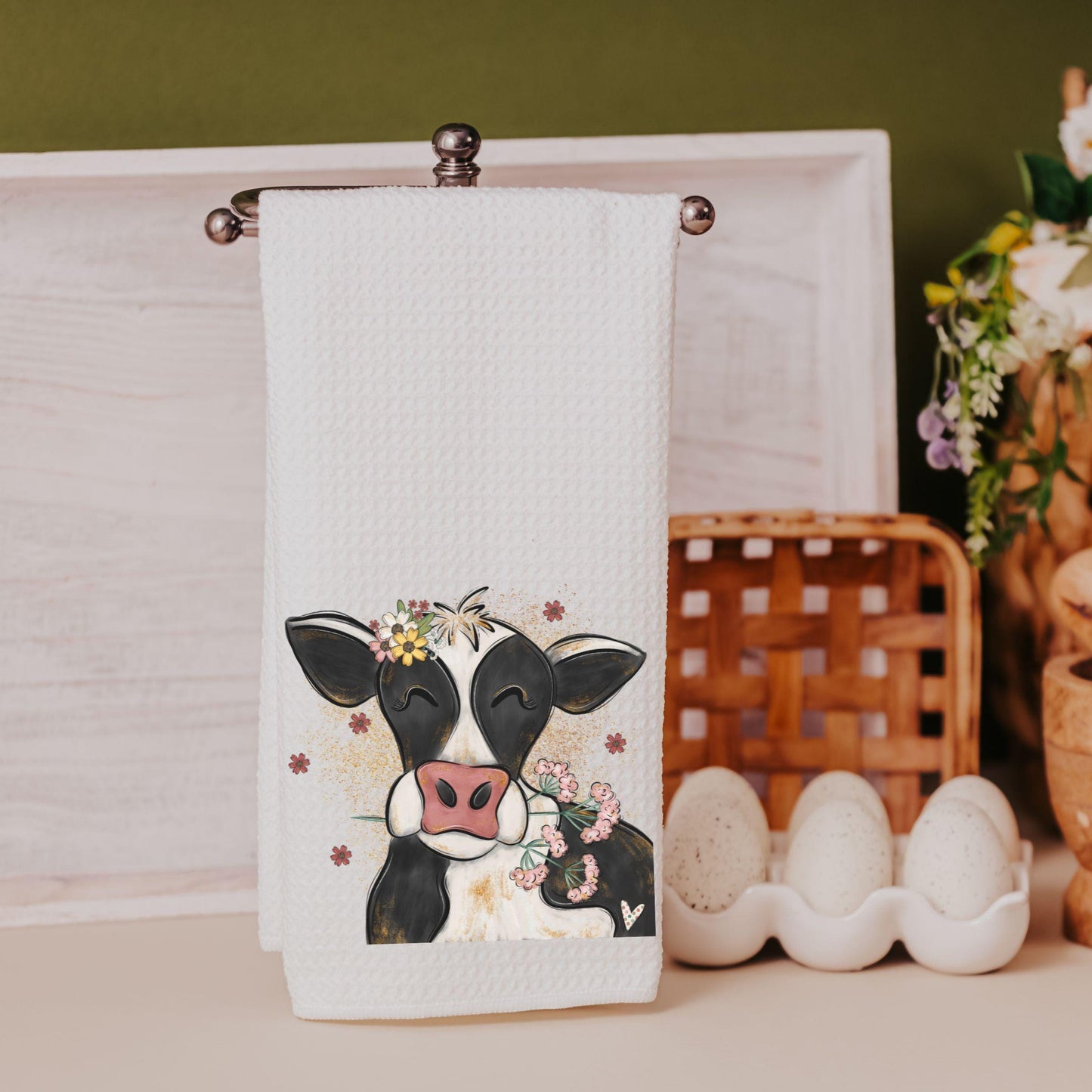 CapableByDesign Floral cow kitchen towels