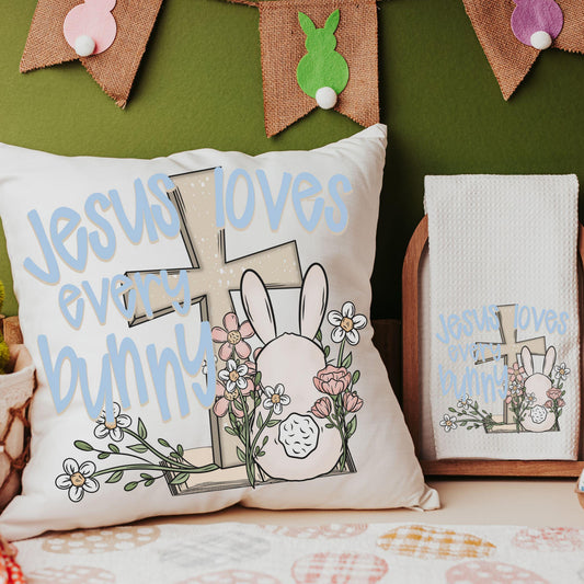 CapableByDesign Jesus loves every bunny throw pillows and towels