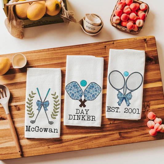 CapableByDesign Personalized Golf Clubs, Day Dinker Pickleball, and Custom Established Tennis 3 piece towel set