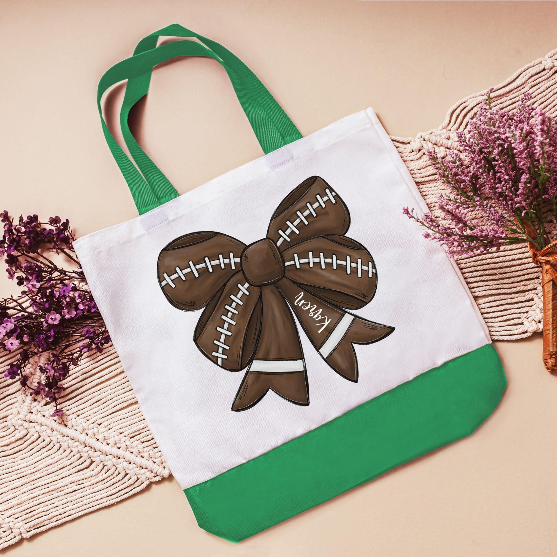 CapableByDesign Personalized football coquette bow tote bag - Green
