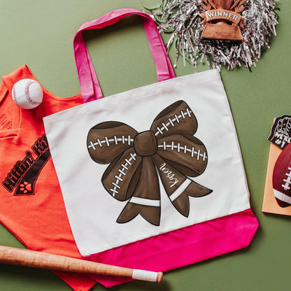 CapableByDesign Personalized football coquette bow tote bag - Pink