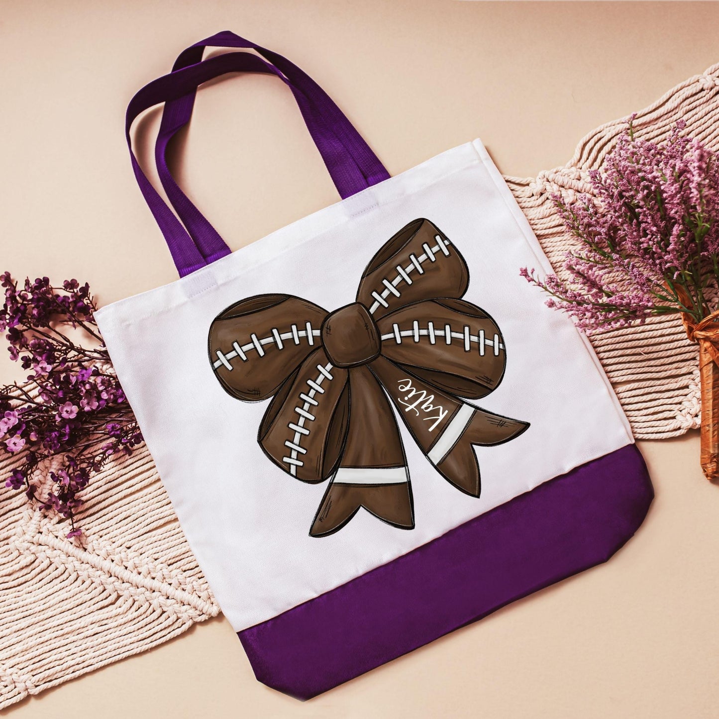 CapableByDesign Personalized football coquette bow tote bag - Purple