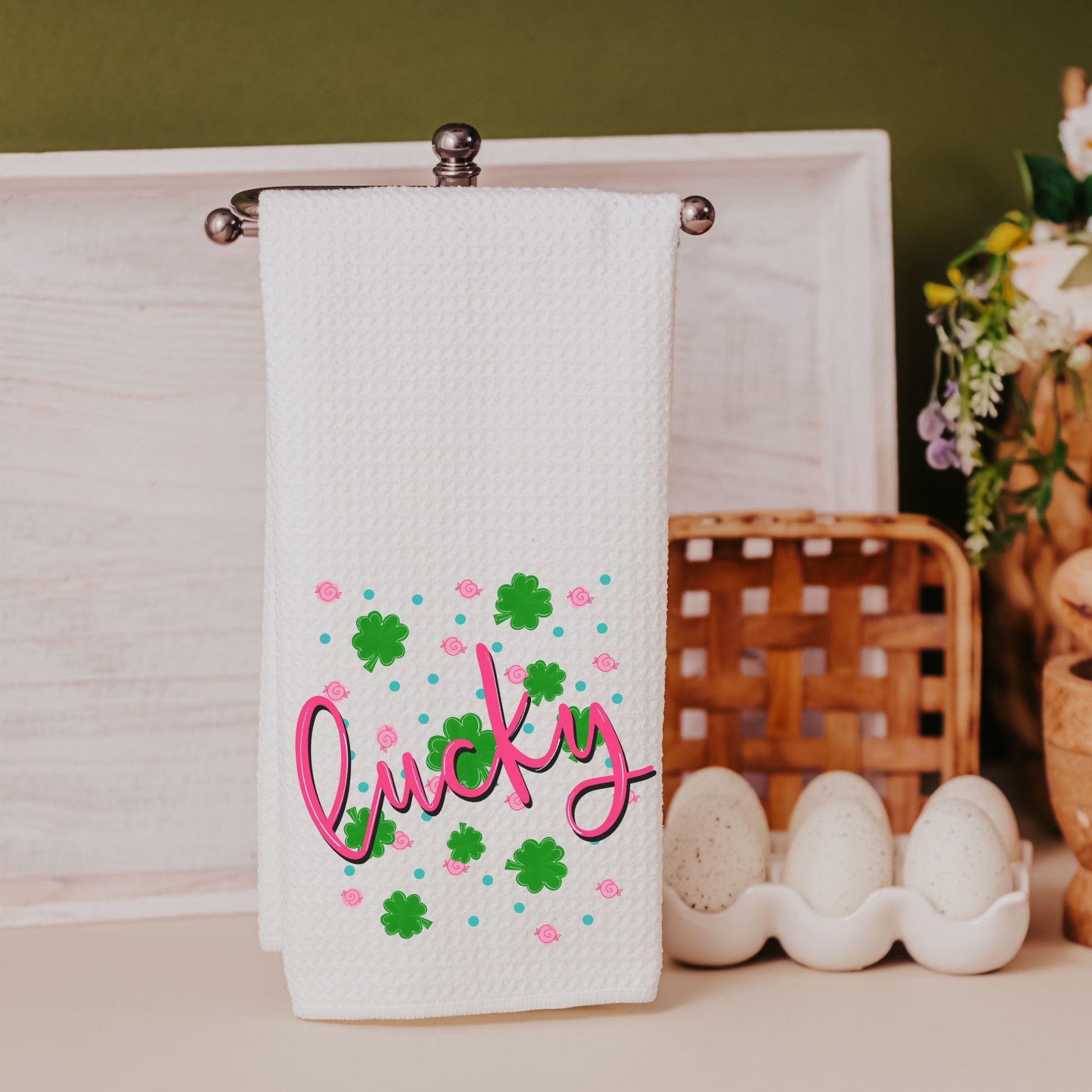 CapableByDesign Pink and Green Lucky shamrock towel