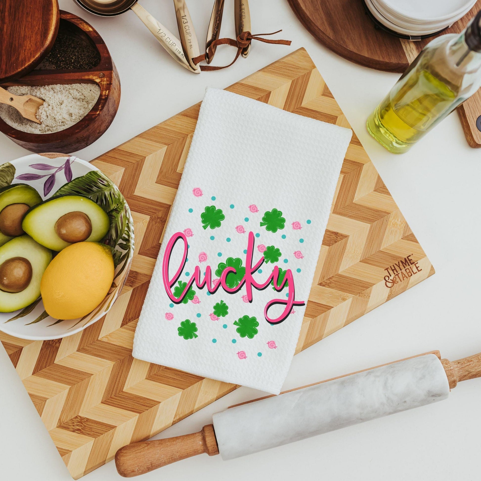 CapableByDesign Pink and Green Lucky shamrock towel