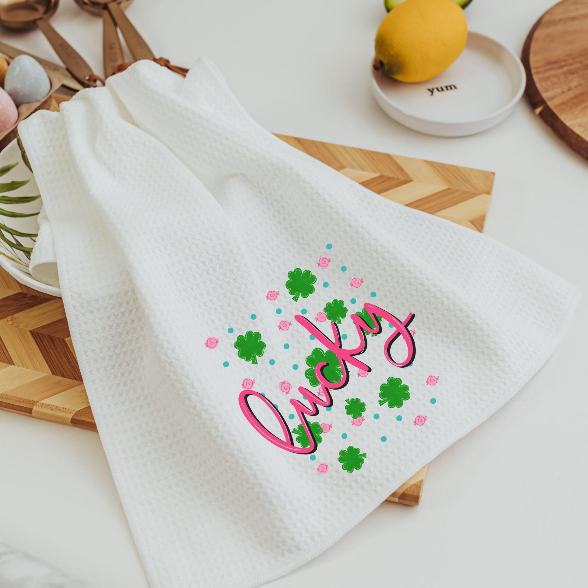 CapableByDesign Pink and Green Lucky shamrock towel