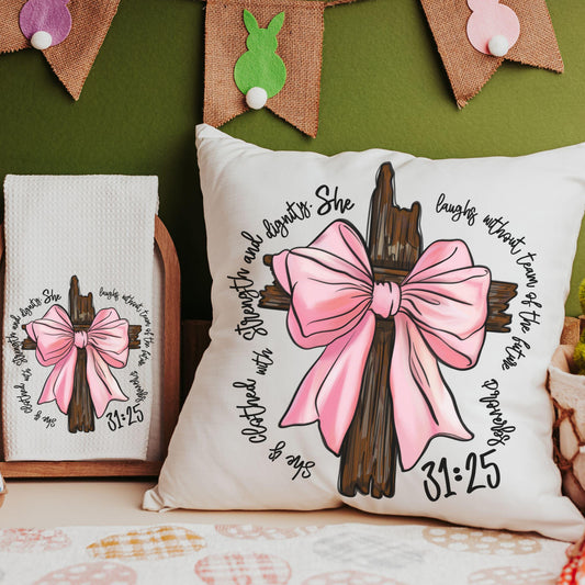 CapableByDesign She is clothed in strength and dignity throw pillow and matching towel