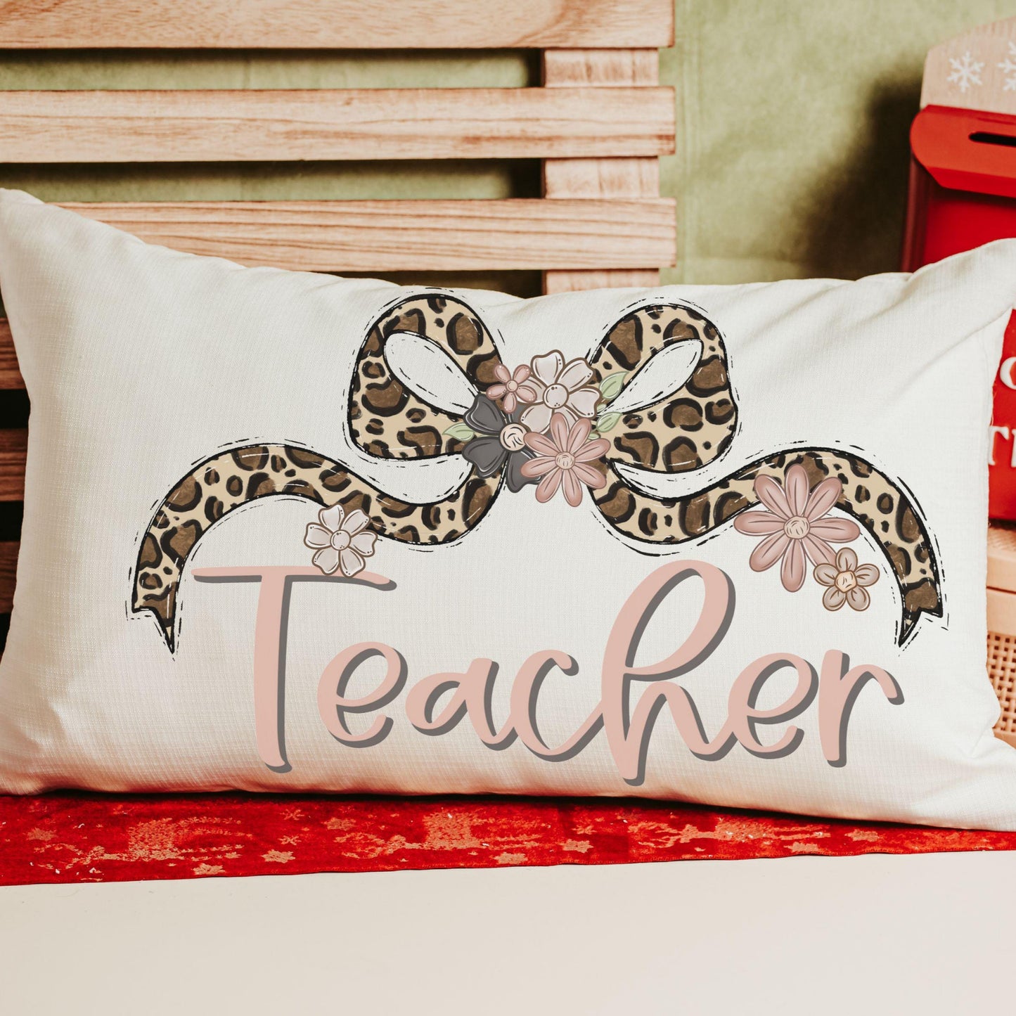 CapableByDesign Teacher leopard coquette bow lumbar pillow 2