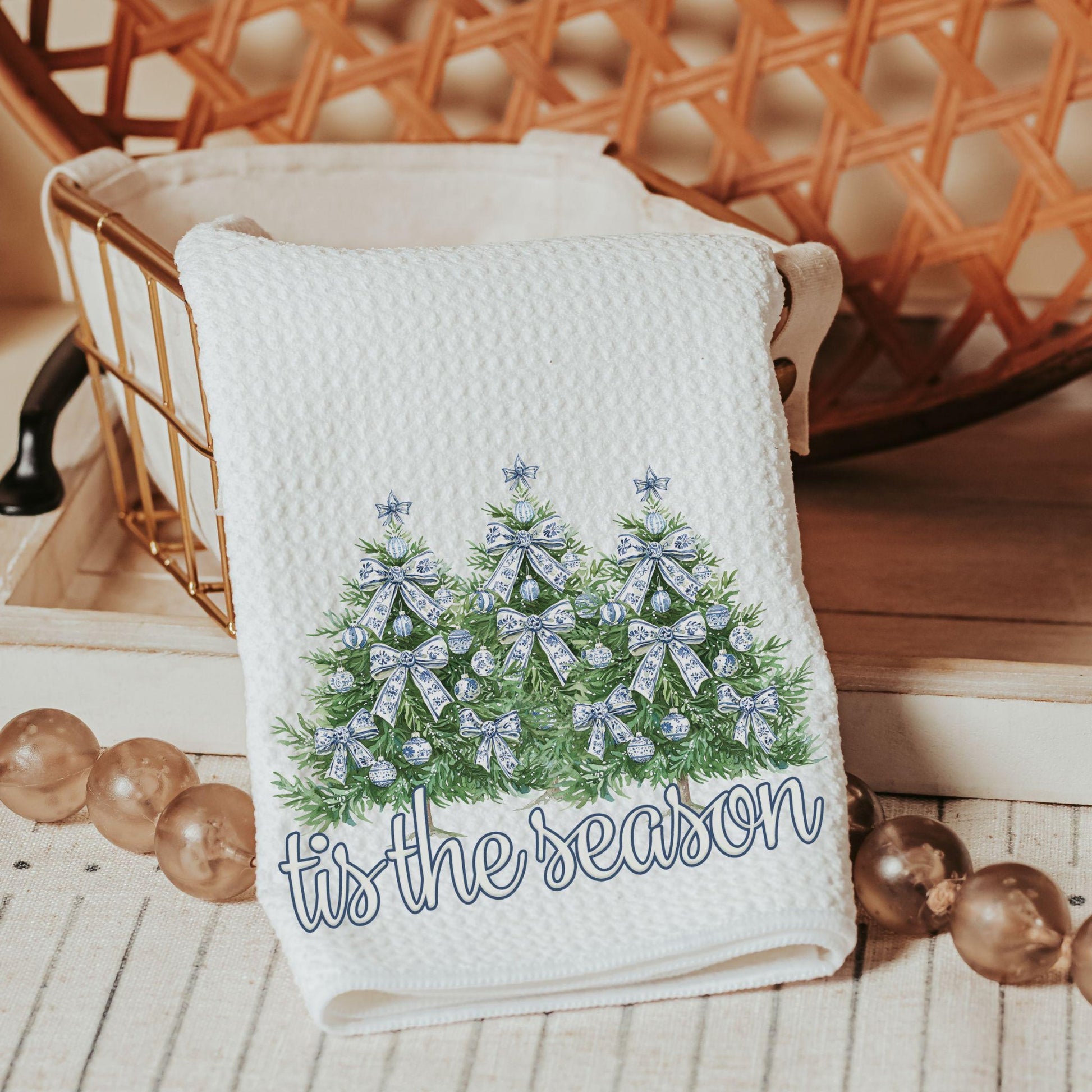 CapableByDesign "Tis the Season" Blue Chinoiserie towels