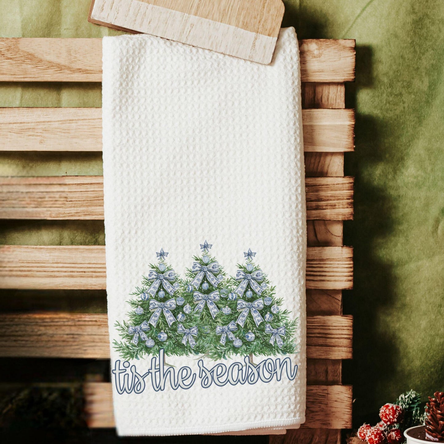 CapableByDesign "Tis the Season" Blue Chinoiserie towels 2