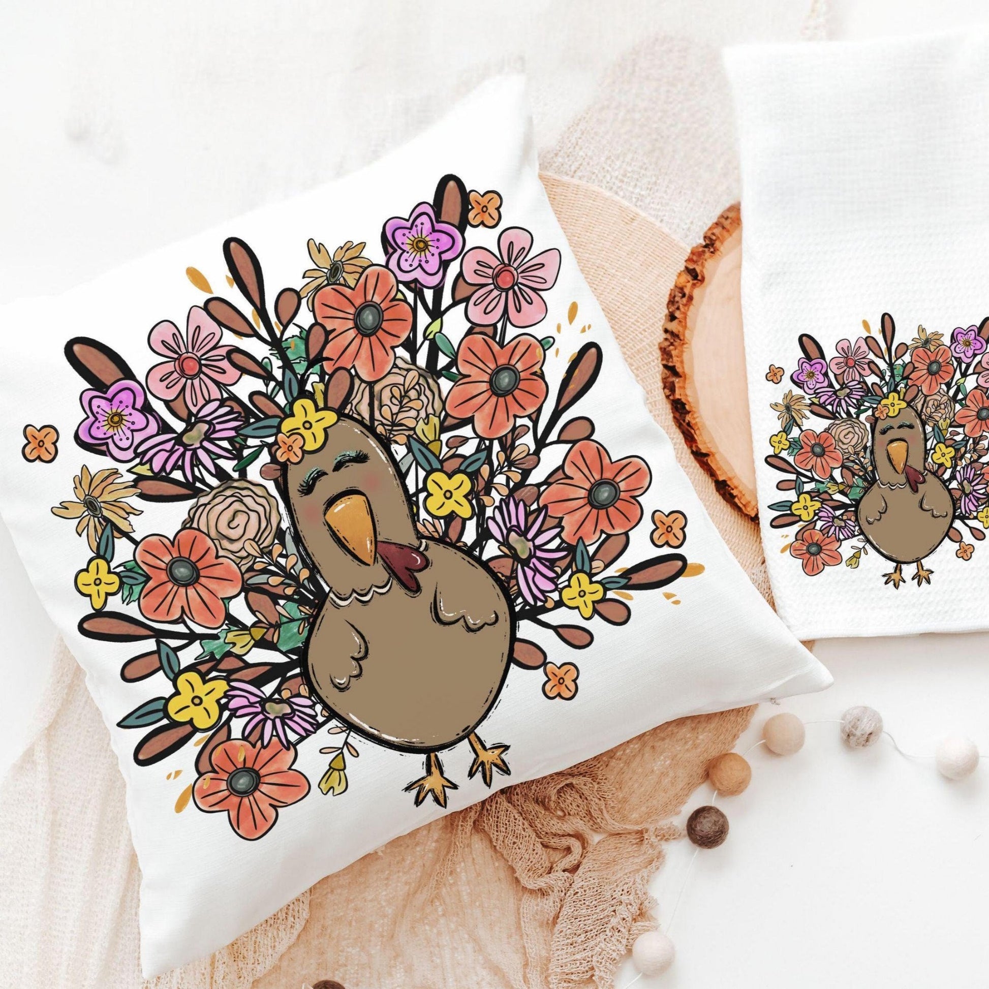 CapableByDesign colorful floral turkey throw pillow and towel sets