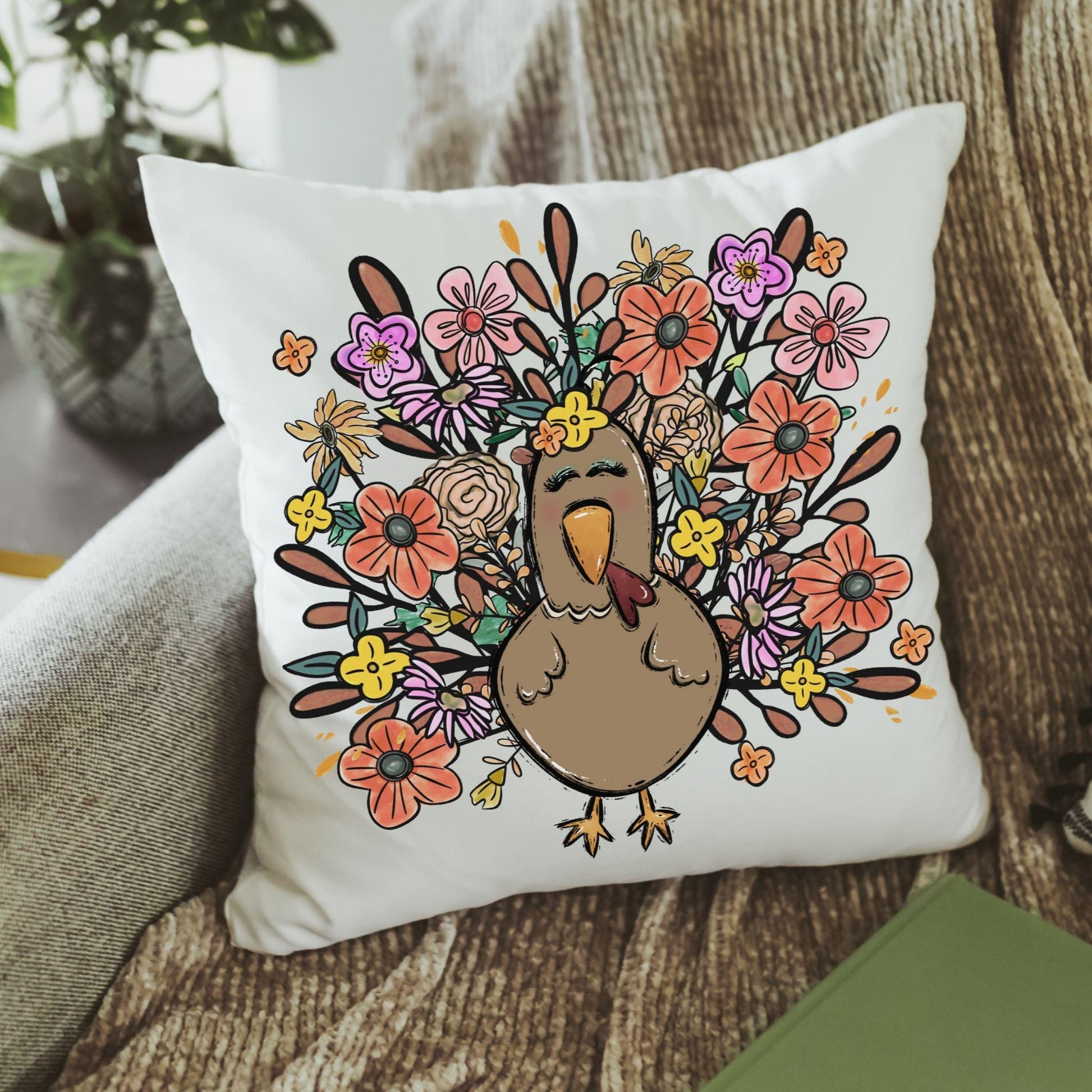 CapableByDesign colorful floral turkey throw pillows